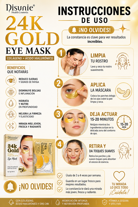 Parches Hidratantes para Ojos con Oro 24K, Colágeno y Ácido Hialurónico