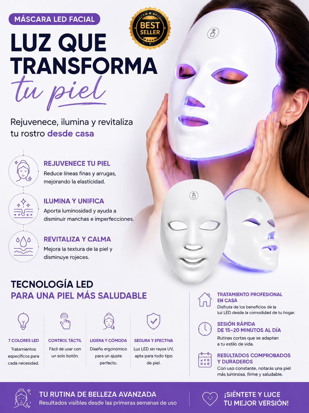 Máscara LED de Rejuvenecimiento Facial Unisex