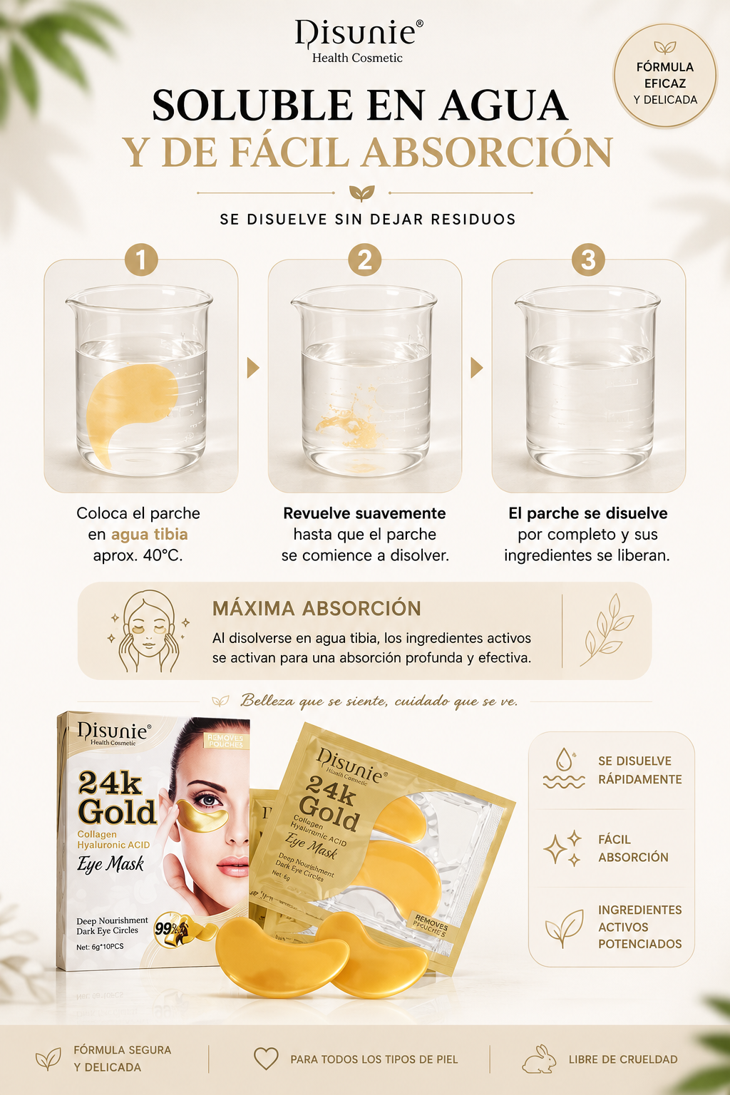 Parches Hidratantes para Ojos con Oro 24K, Colágeno y Ácido Hialurónico
